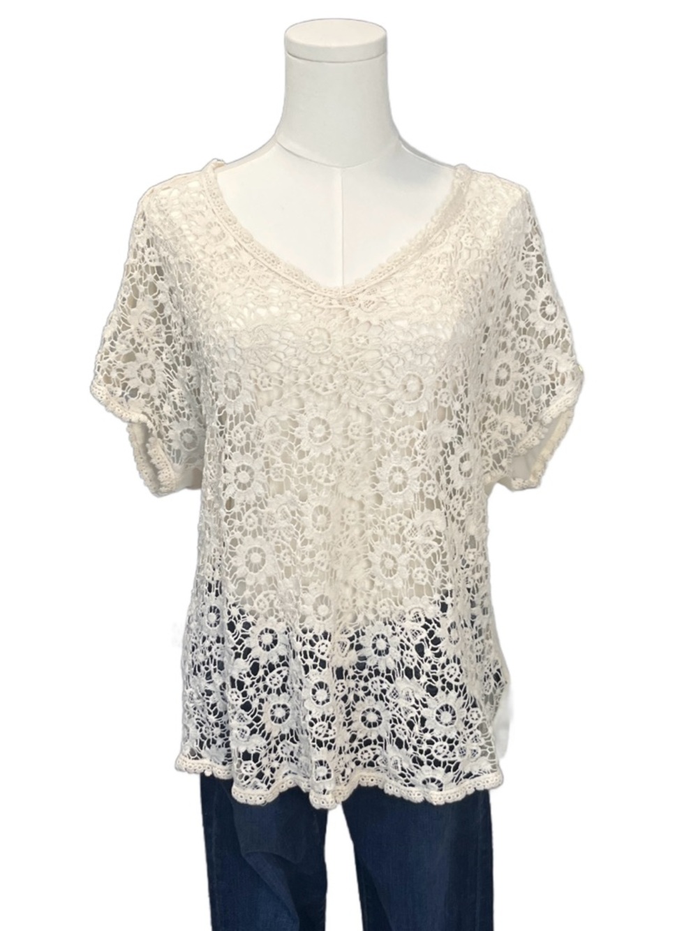 Cynthia Rowley Cream Crochet Lace V-Neck Top Size XL